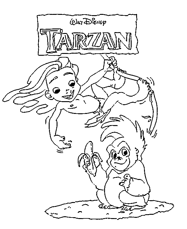 Dibujo para colorear de Tarzán y Terk de Walt Disney