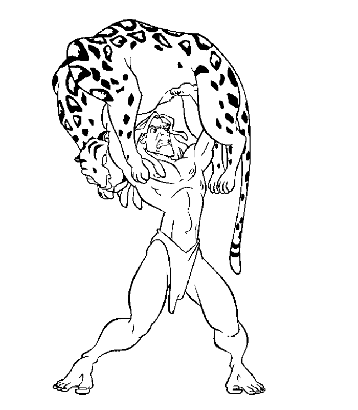 Dibujo de Tarzán levantando un leopardo Sabor para colorear