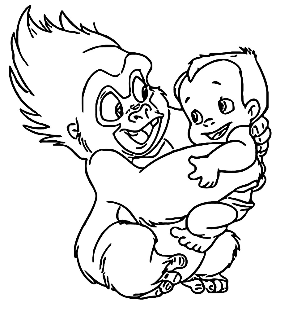 Terk Holding Baby Tarzan Coloring Page