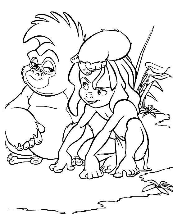 Pagina da colorare di Terk con Tarzan