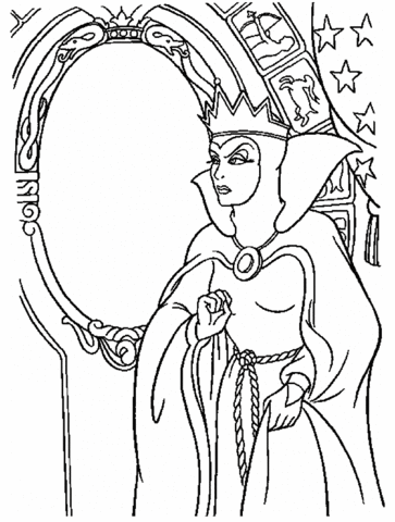 The Evil Queen and the Magic Mirror Coloring Page