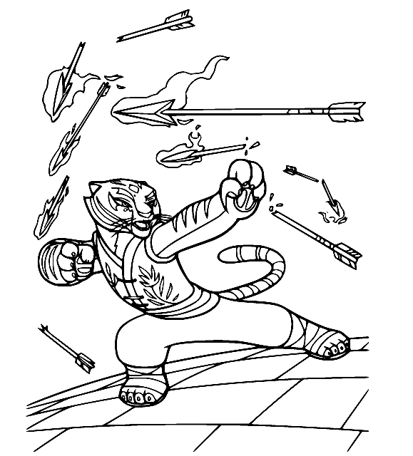 Tijgerin Vecht tegen de Vuurpijlen van Kung Fu Panda Kleurplaat