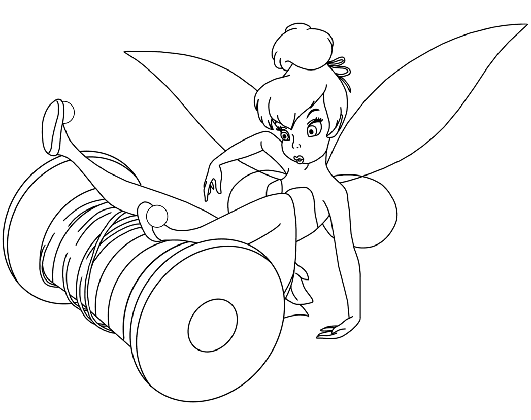 Tinker Bell on a thread spool Coloring Pages