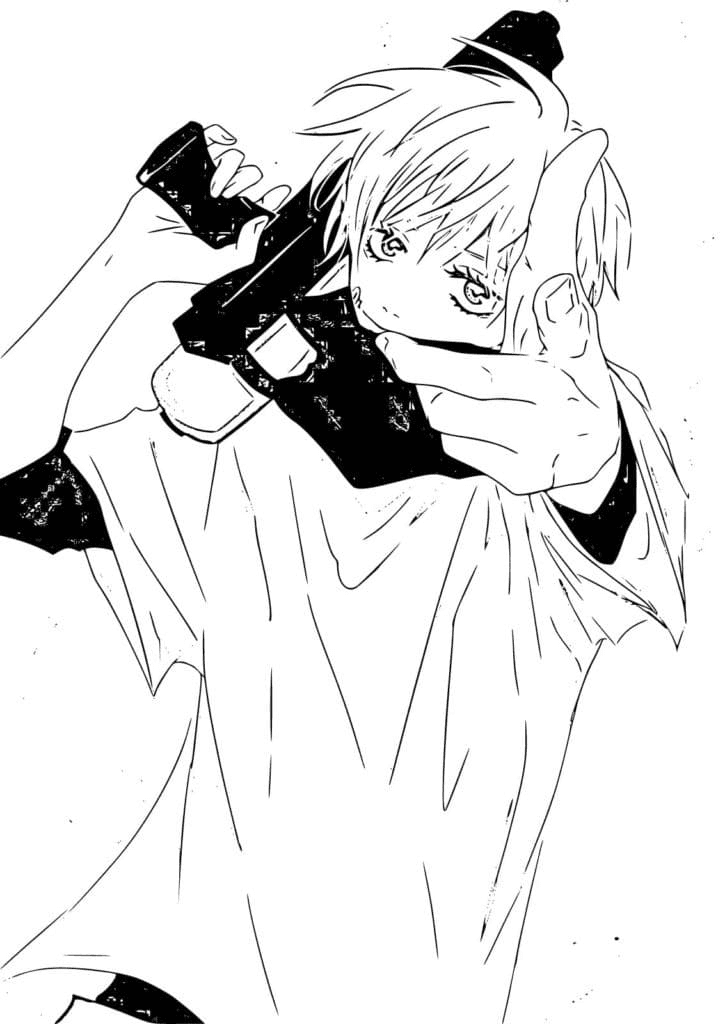 Toge Inumaki sosteniendo una pistola de Toge Inumaki