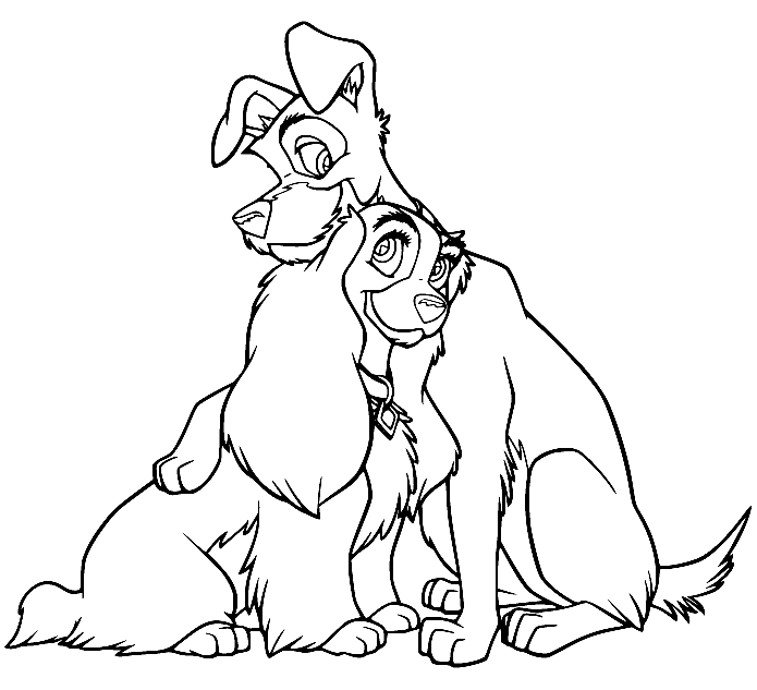 Tramp Hugs Lady Coloring Pages