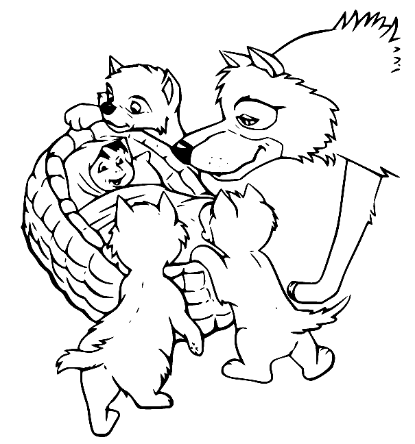 Wolves Found Baby Mowgli Coloring Page