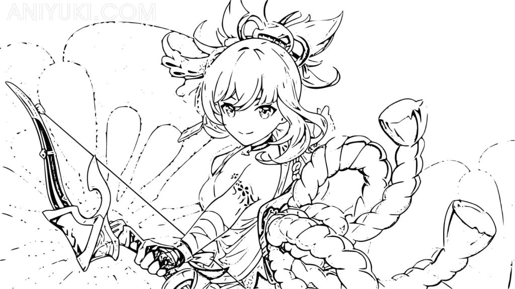 Yoimiya with a Bow Coloring Page