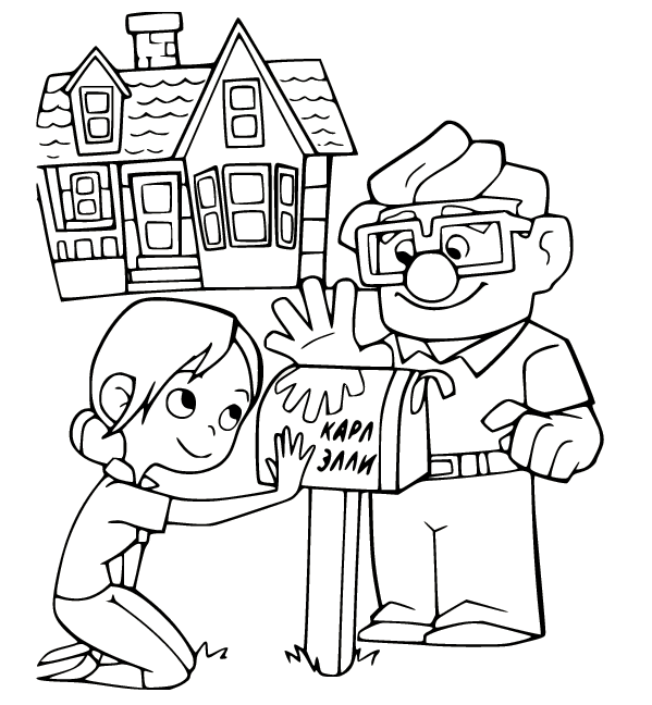 Young Carl and Young Ellie Coloring Page