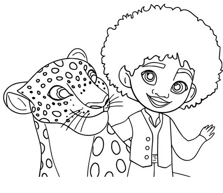 Dibujo de Antonio y Jaguar para colorear