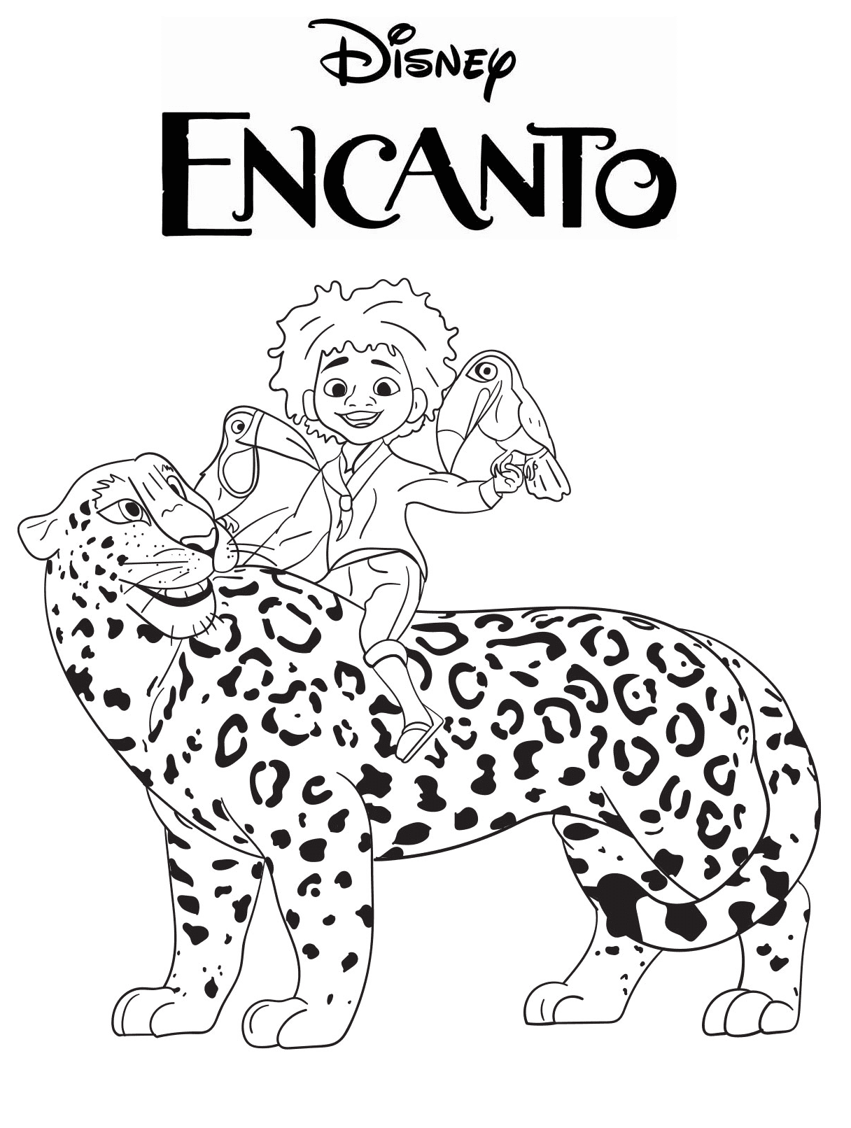 Antonio, Jaguar and Toucans Coloring Page