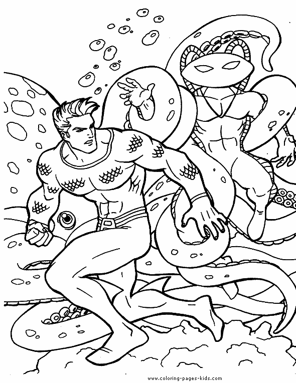 Desenho Aquaman Lutando com Arraia Negra para Colorir