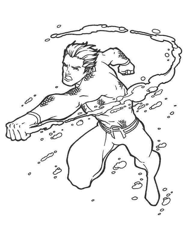 Aquaman socando debaixo d'água para colorir