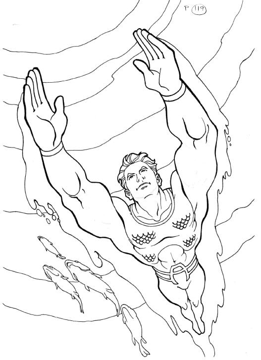 Aquaman Swims with a School of Fish Coloring Page