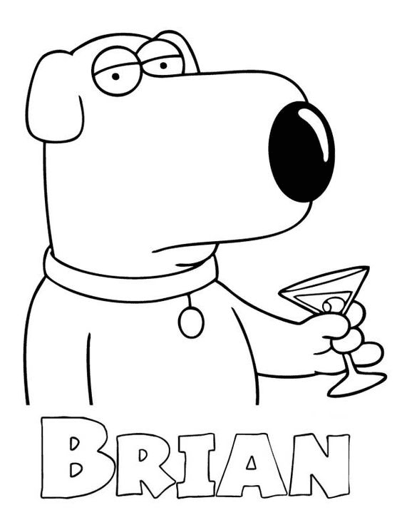 Brian Griffin 在 Family Guy 着色页中喝酒