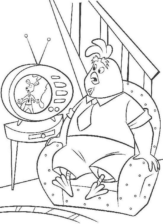 Buck Cluck Watching Tv Coloring Page