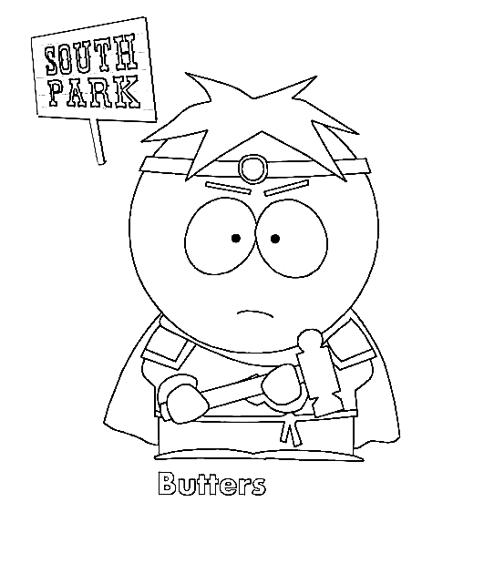 Butters in Knightly Clothes Coloring Page