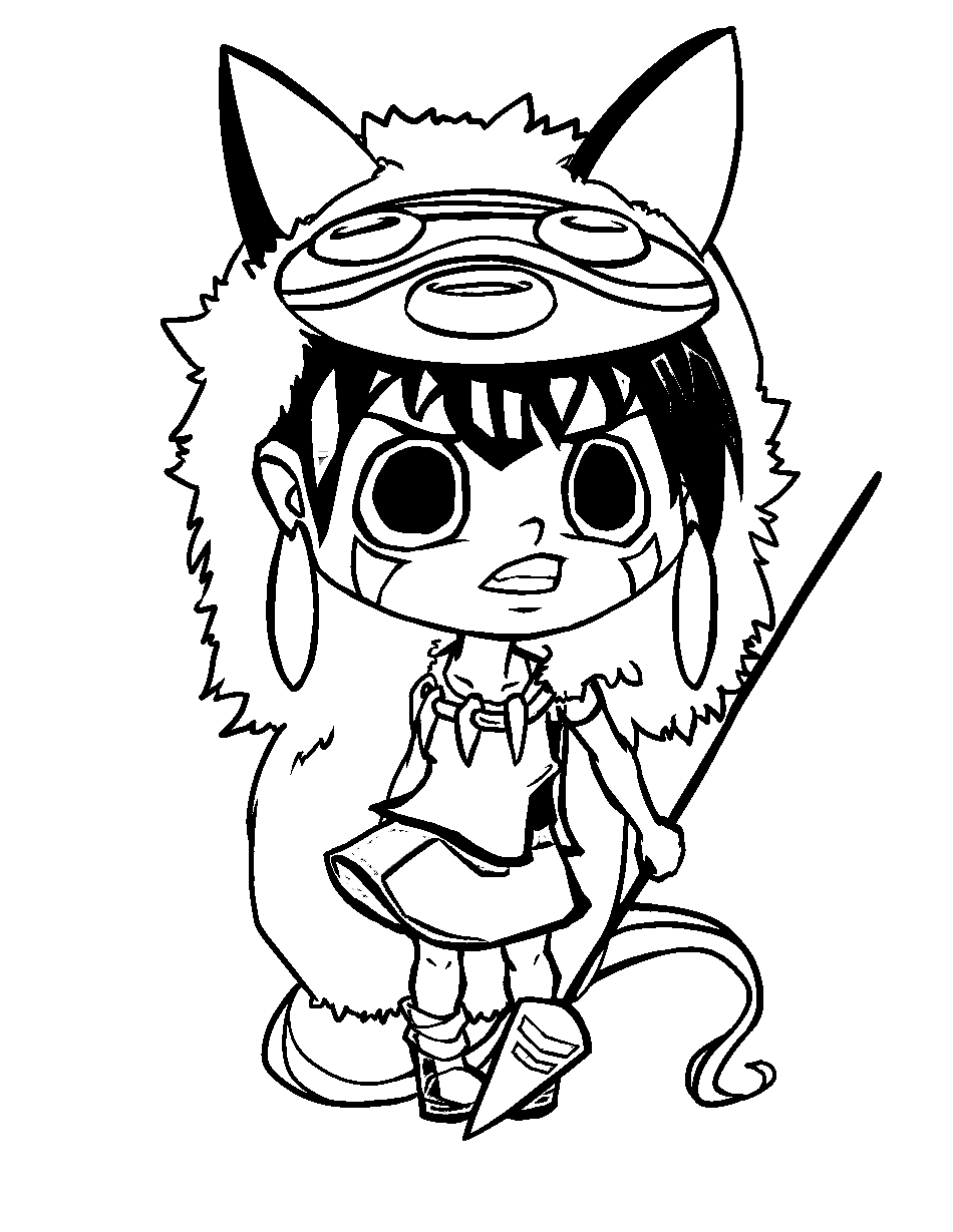 Desenho para colorir da princesa Chibi Mononoke