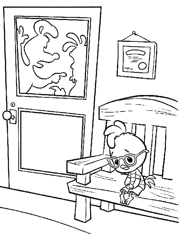 Chicken Little is sitting on a chair Coloring Page