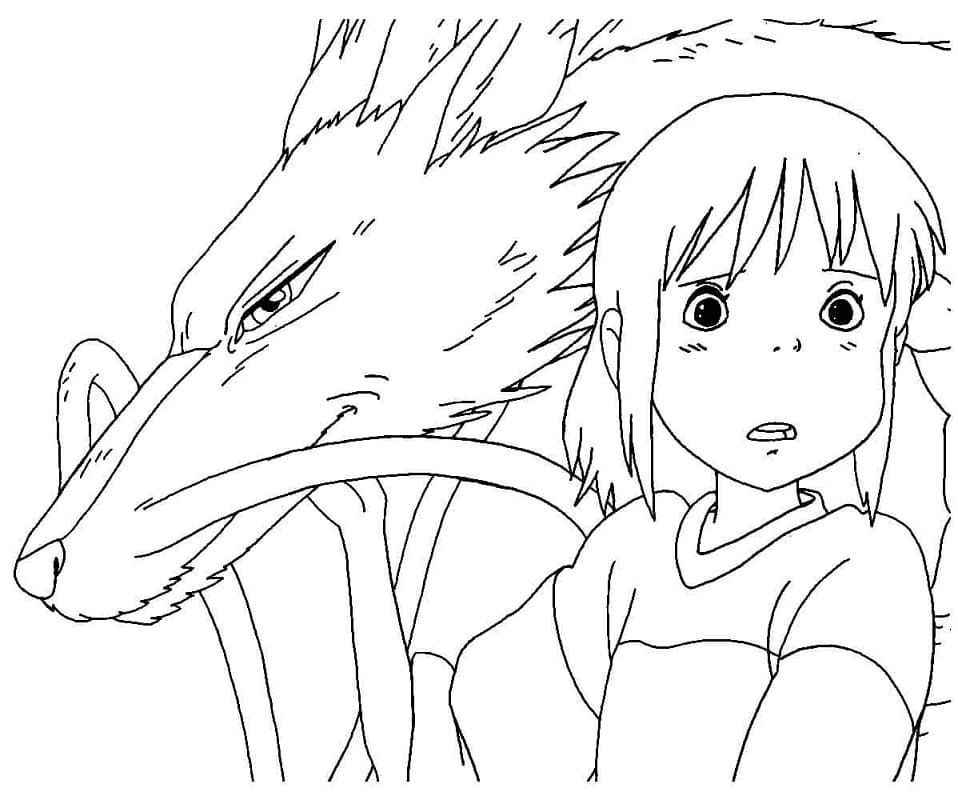 Chihiro Ogino and River Spirit Coloring Page