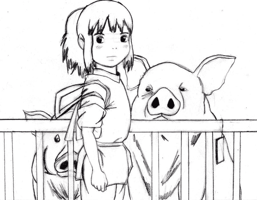 Chihiro from Spirited Away Coloring Page