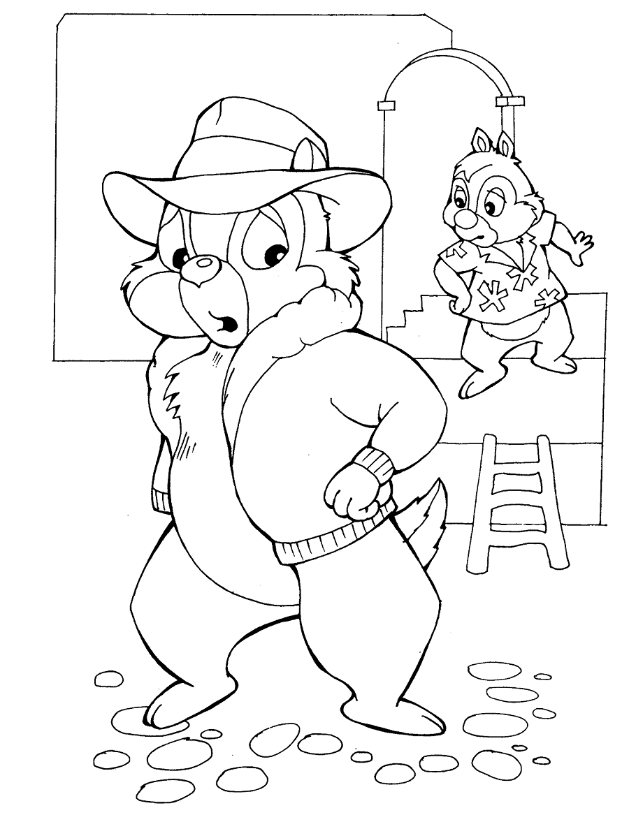 Chip 和 Dale In Danger Coloring Page