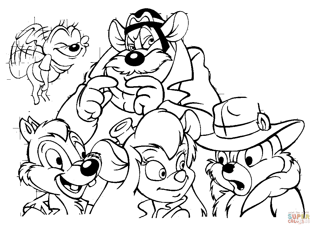 Dibujo para colorear de Chip, Dale y sus amigos