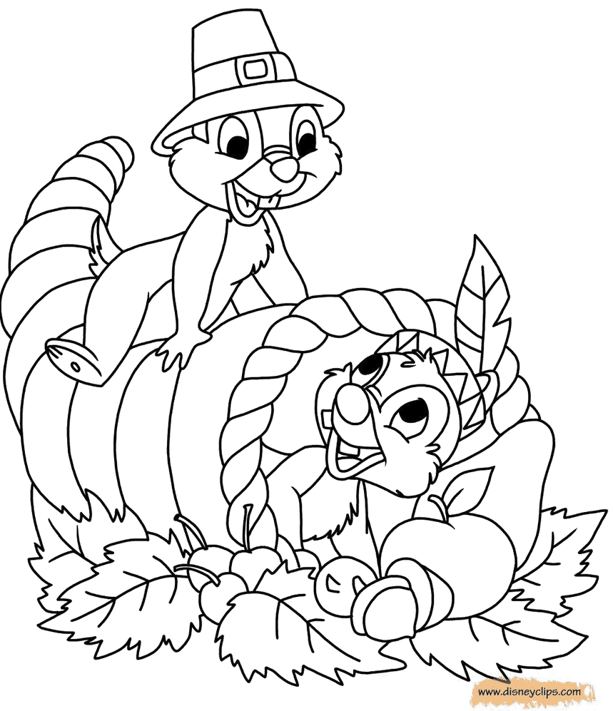 Chip and Dale Thanksgiving cornucopia Coloring Page