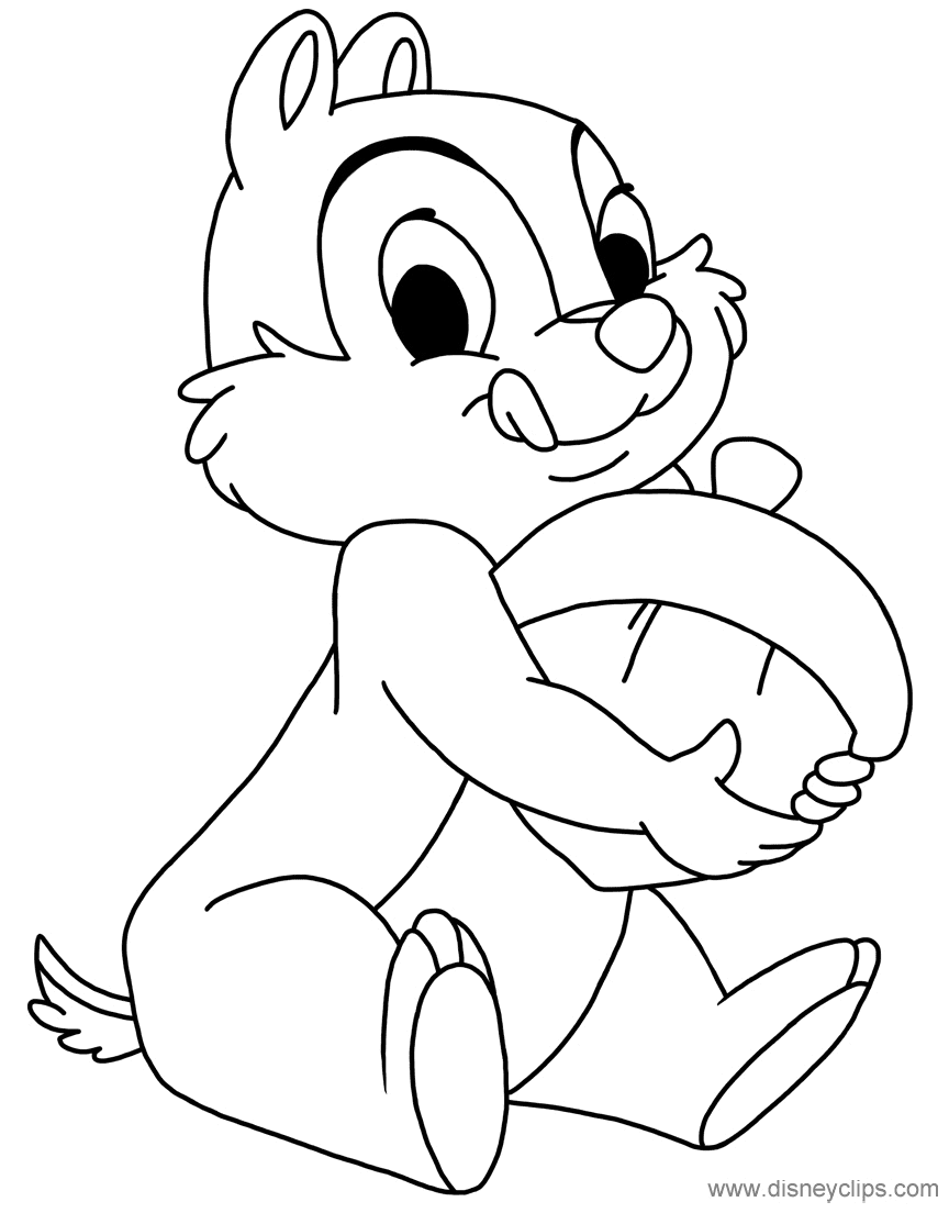Chip sitting Down with an Acorn Coloring Page