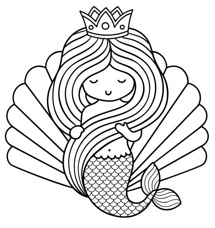 Cute Mermaid for Kids Coloring Page