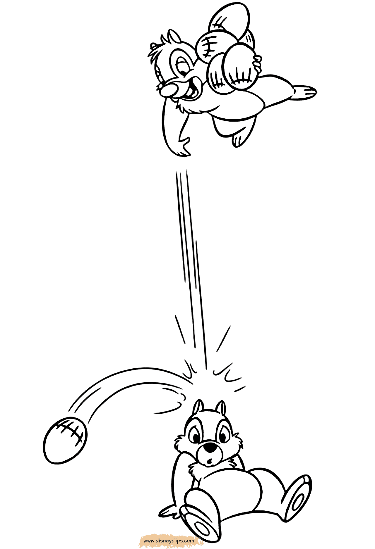 Дейл бросает орех в Чипа из мультфильма "Чип и Дейл спешат на помощь"
