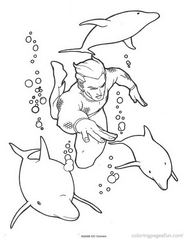 Раскраска Дельфины и Аквамен