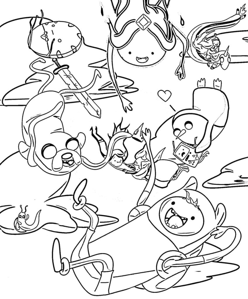 Finn and his friends fly Coloring Pages   Adventure Time Coloring ...