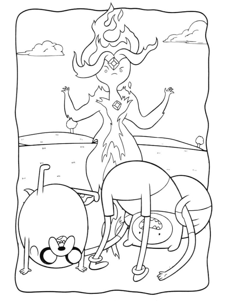 Flame Princess, Jake, Finn Coloring Pages