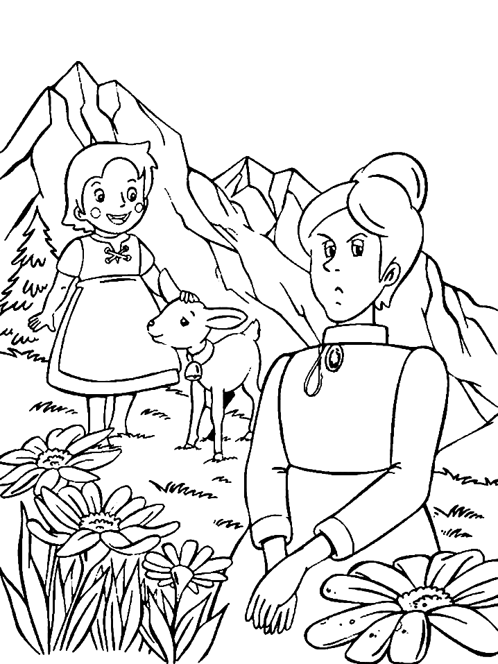 Fräulein Rottenmeier and Heidi Coloring Page