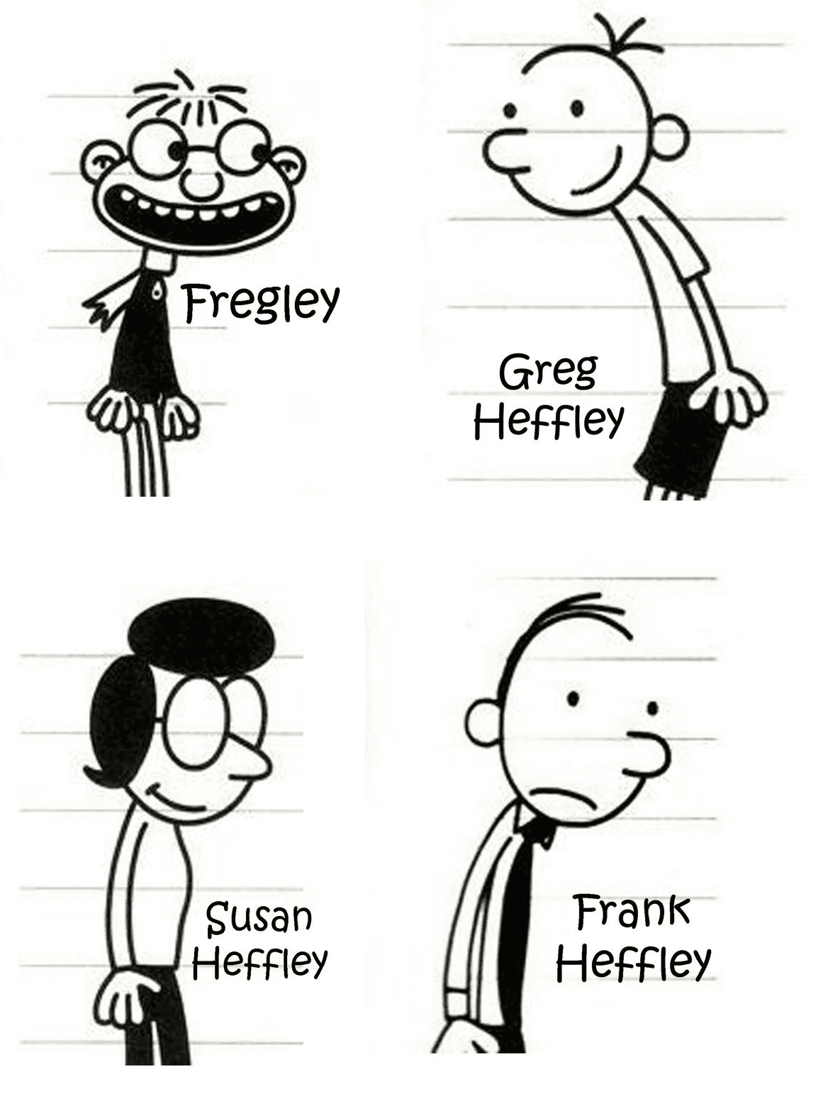 Fregley, Greg Heffley, Susan Heffley et Frank Heffley Coloriage