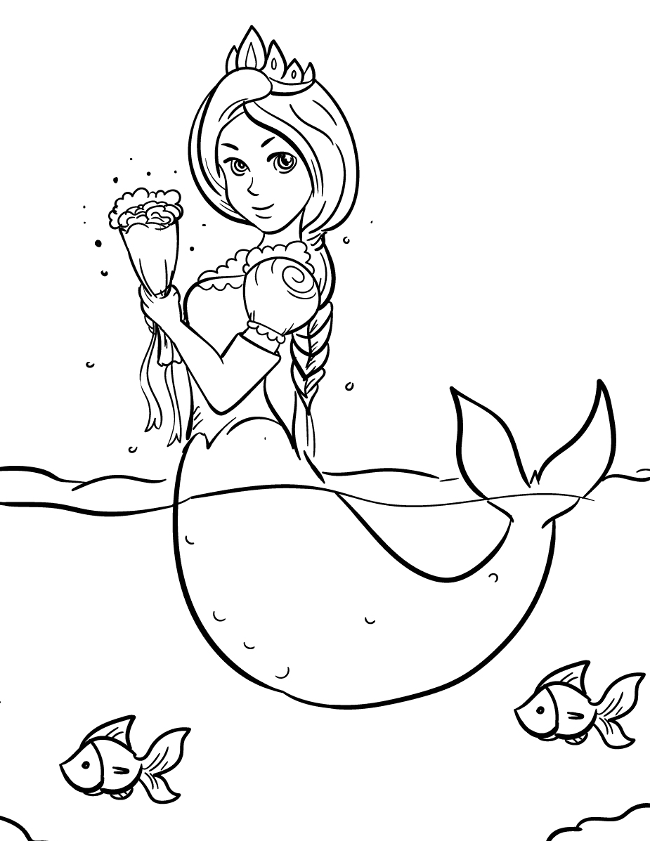 Gentle Mermaid Coloring Page