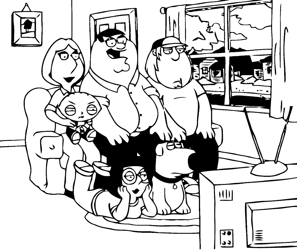 Griffin Family Watching TV Coloring Page