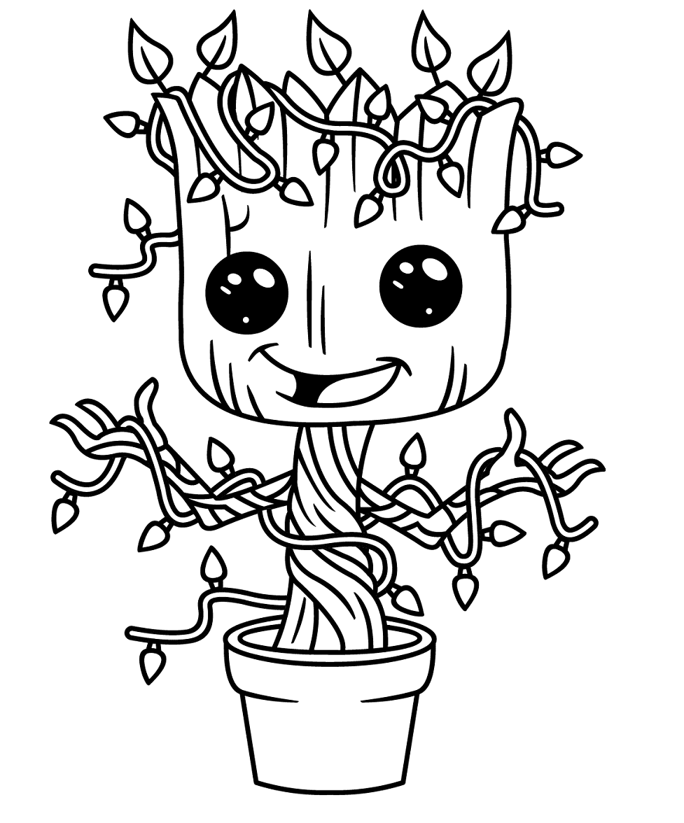 Desenho de Groot com folhas pequenas para colorir