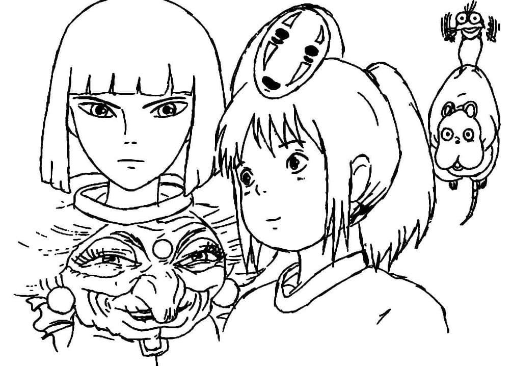 Haku, Chihiro, Yubaba Coloring Page
