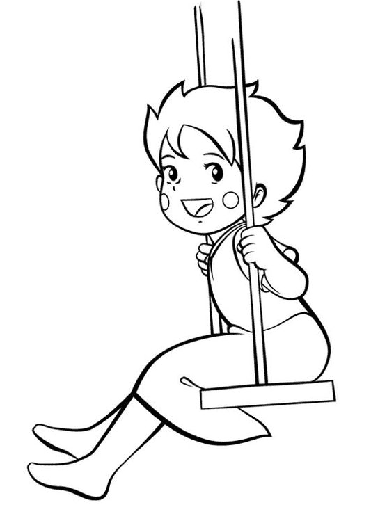 Coloriage Heidi assise sur une balançoire
