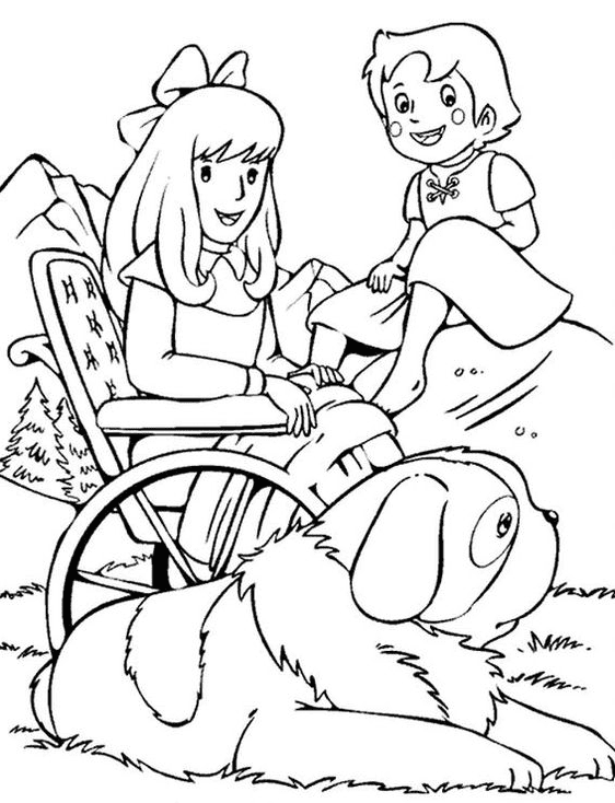 Heidi with Clara and Josef Coloring Page