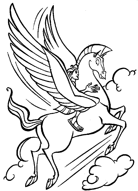 Hercules Riding The Pegasus Coloring Page