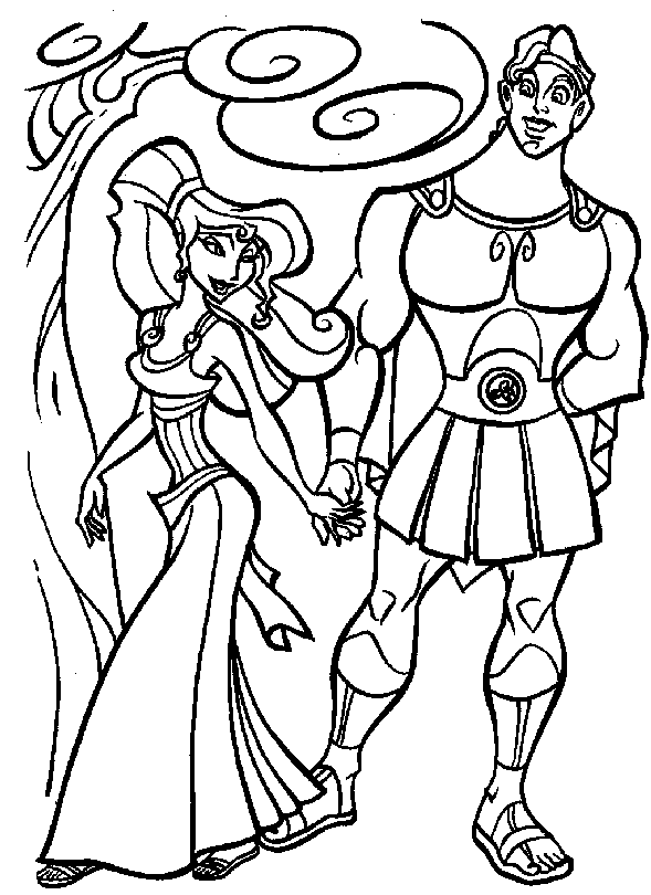 Hercules and Megara Coloring Page