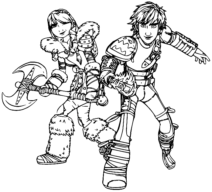 Hiccup and Astrid Coloring Page