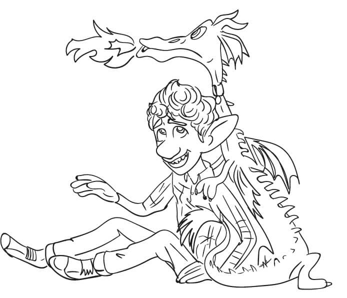 Ian with Blazey Dragon Coloring Page