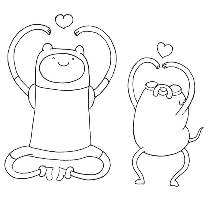 Jake and Finn show Heart with Hands Coloring Page