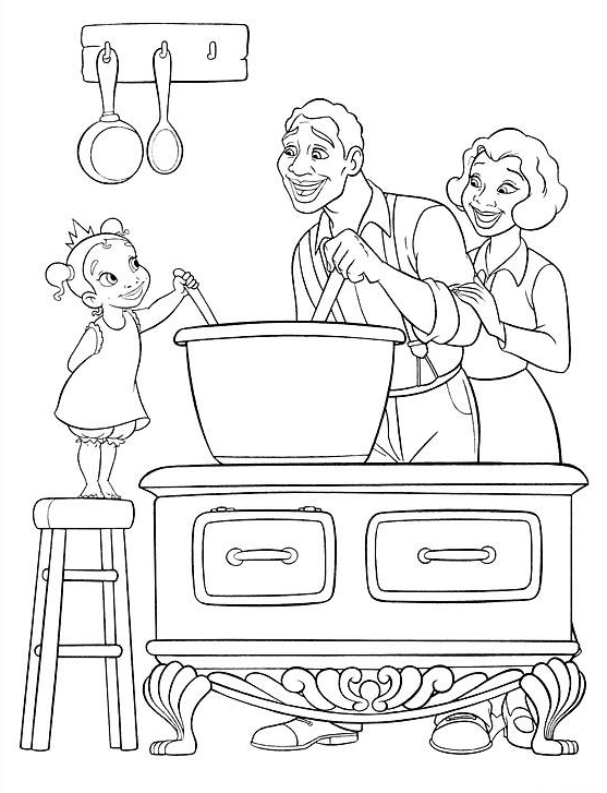 James And Eudora With Little Tiana Coloring Pages