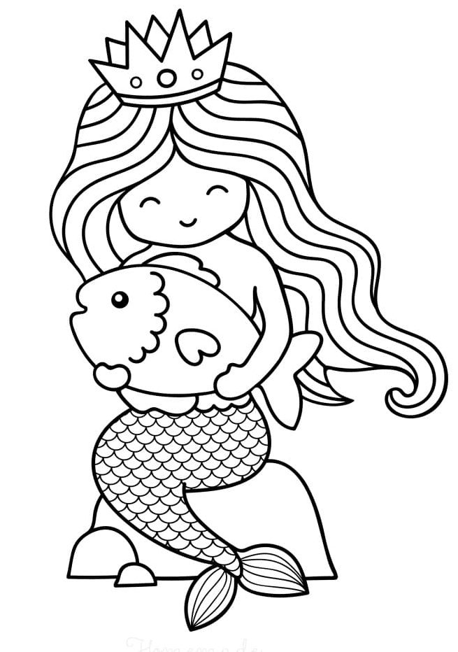 Little Mermaid and Fish Coloring Pages