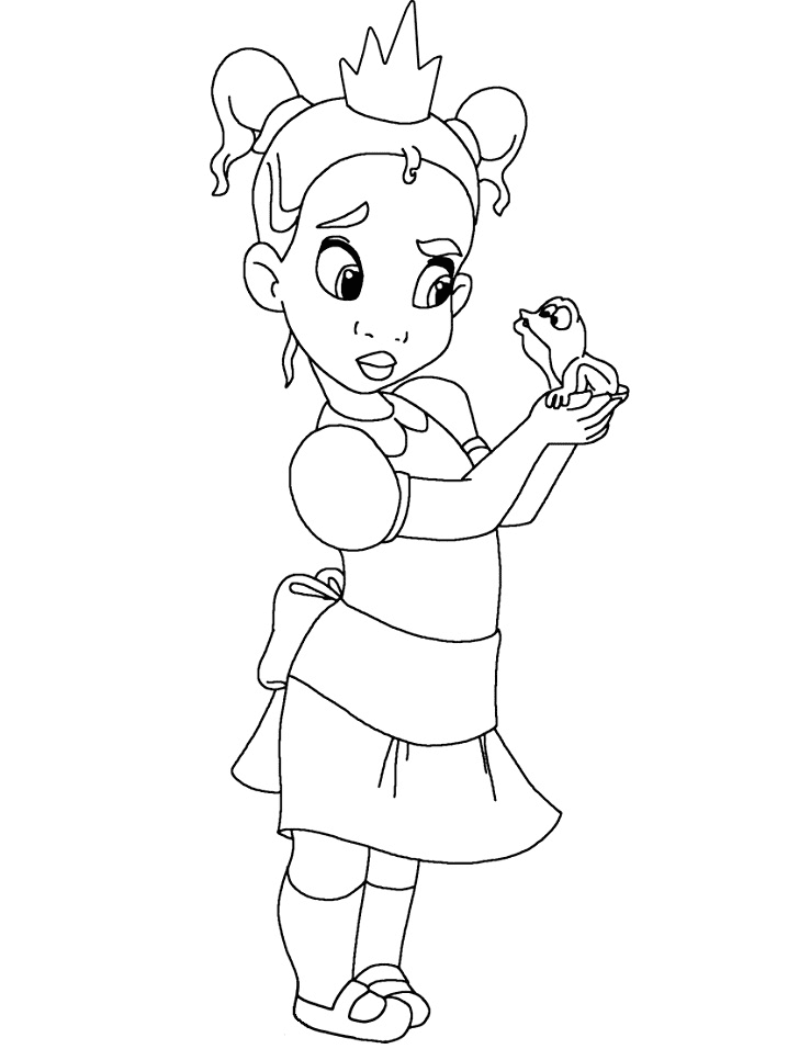 Little Tiana with Frog Coloring Page
