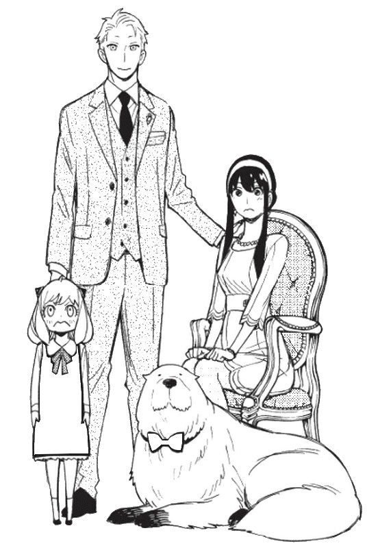 《间谍 x 家族》中的卢伊德、约尔、安雅和狗